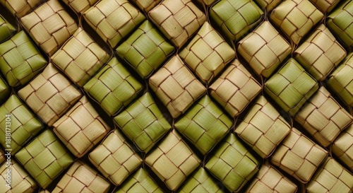 Traditional Woven Ketupat Rice Cake Background Pattern for Eid Celebration