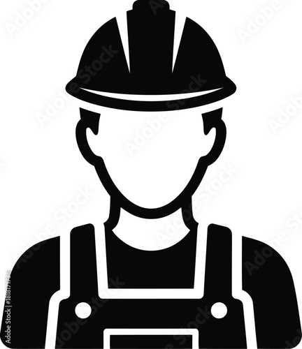 Construction worker icon symbol safety hard hat overalls professional skilled labor industrial worker glyph vector