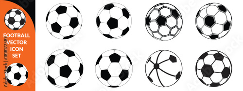 Football ball vector icon set. Soccer balls icons. soccer ball icons, football or soccer ball icon set in different styles, football simple black style, Vector illustration big  ball set.