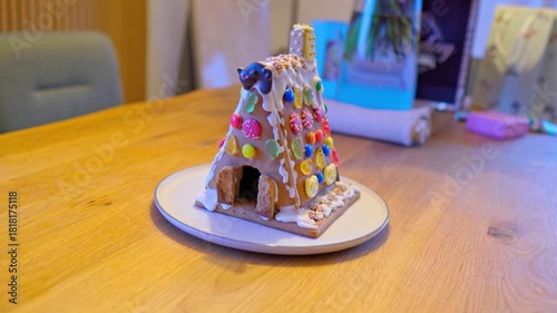 A Festive and Colorful Homemade Gingerbread House Centerpiece
