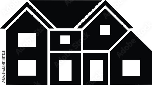 modern residential house with multiple windows and a pitched roof, isolated on white background