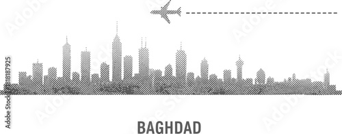 Baghdad skyline with airplane vector illustration