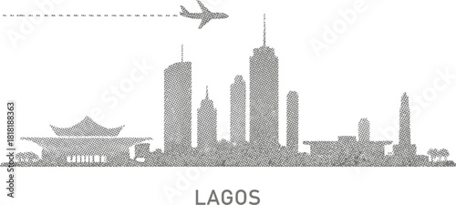 Lagos Skyline with Airplane Silhouette
