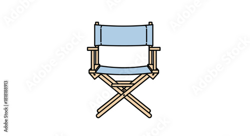 Simple line art illustration of a director's chair with light blue fabric symbolizing film production.