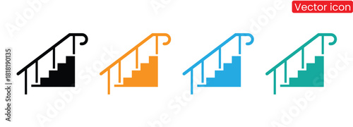 Colorful stairs icons for modern building design concept,Stairs icons. Stairs symbol set. Stairs vector icons. Stairway symbols. Staircase icons.