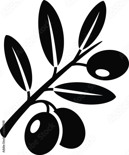 Minimalist olive branch silhouette with olives simple elegant food ingredient graphic design element vector