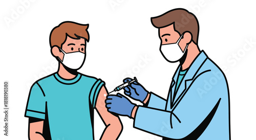 Patient receiving vaccine injection from doctor in modern clinic