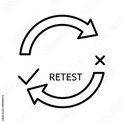 Continuous retest loop symbol with success and failure indicators for quality assurance and development