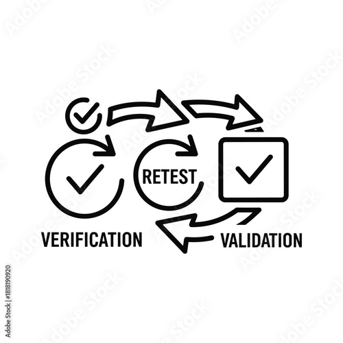 Verification retest validation process icon, a continuous quality assurance cycle isolated on