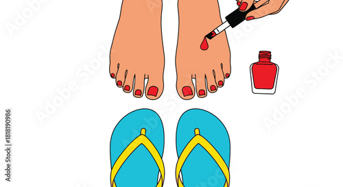 Get ready for summer with a fresh red pedicure and bright flip flops