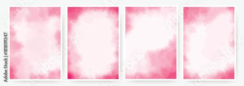 Set of soft pink watercolor backgrounds. Wet pink overlay, template for cards, invitations, advertisements, flyers, brochures for weddings or Valentine s Day. Collection of romantic girlish painted sh