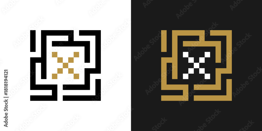 Obraz premium square labyrinth logo design inspiration with letter X