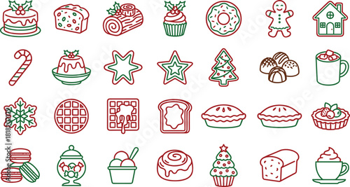 Christmas sweet treats and holiday bakery icon collection