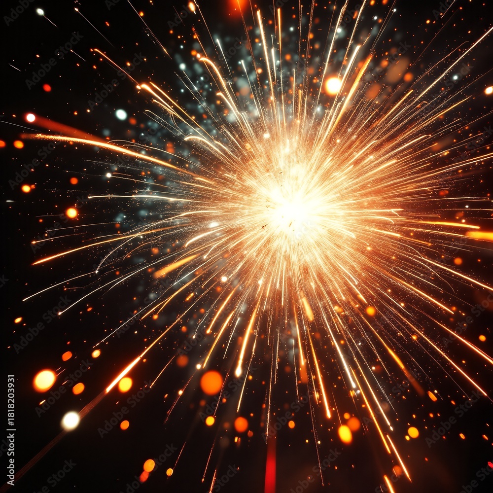 Obraz premium Abstract Explosion of Light Sparkling Celebration New Year Firework