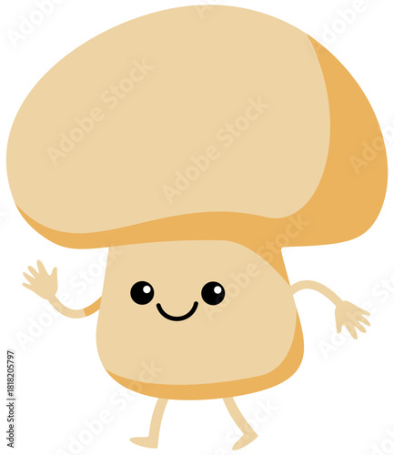 Cute Mushroom Champignon Character Cartoon Illustration. Editable color vector
