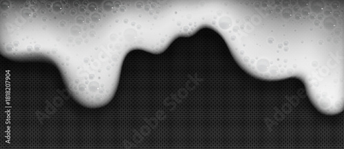 Liquid soap or beer foam texture isolated on transparent background. Vector realistic sud border with white froth bubbles, foamy cleaning detergent, shampoo or shower gel lather, sea water splash