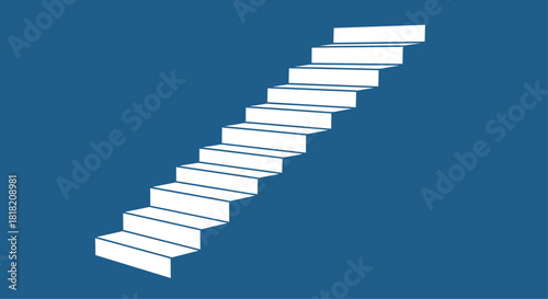 A simple white silhouette of a staircase ascending against a solid blue background symbolizing progress growth and career steps.
