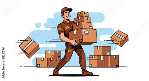 Efficient delivery service with uniformed courier carrying boxes quickly across town for seamless e-commerce fulfillment and logistics solutions