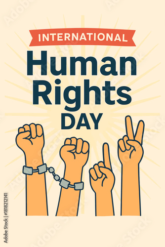 International human rights day message with diverse hand gestures