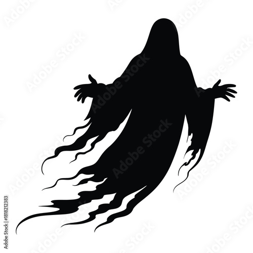 Floating ghost with tattered edges Vector, Silhouette, Illustration