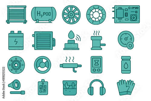 Industrial and mechanical icon set with tools and system parts