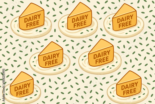 Seamless pattern of dairy-free cheese wedges on crackers