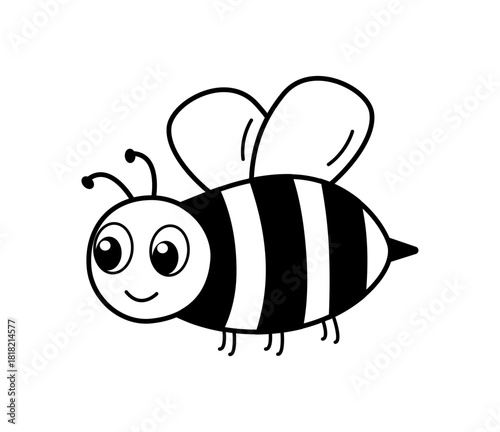 Funny cartoon bee icon. Vector illustration isolated on white.