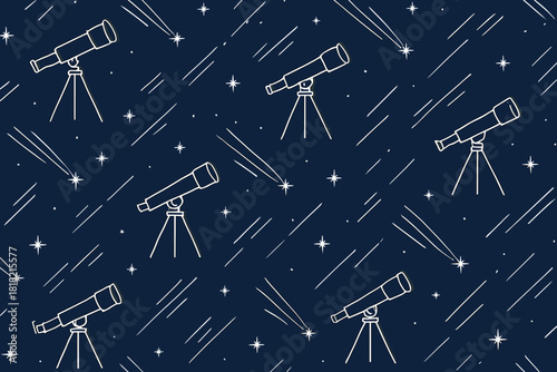 Seamless telescope and star pattern with night sky elements