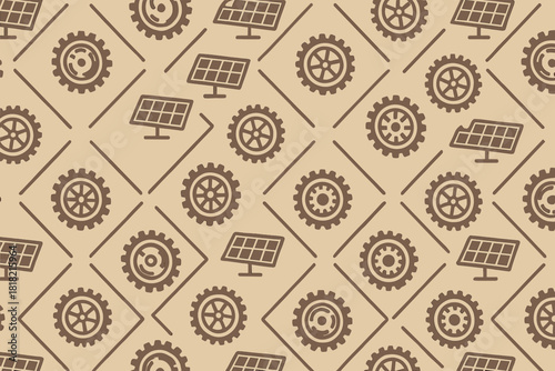 Seamless pattern with gears and solar panel icons