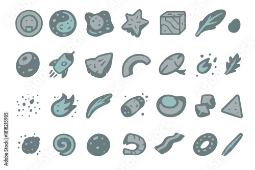 Set of stylized food and ingredient icons on metallic background