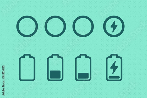 Battery and charging icons with circular indicators on green