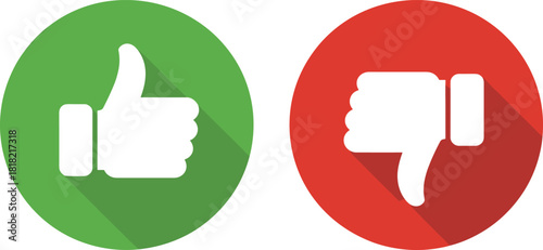 Thumbs up and down icon set, feedback symbols, approval and disapproval graphic, survey design, flat UI elements