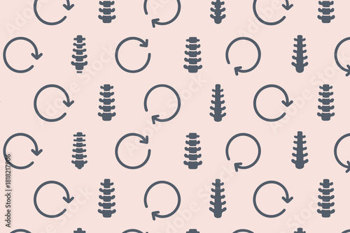 Seamless pattern with spine vertebrae and circular arrow icons