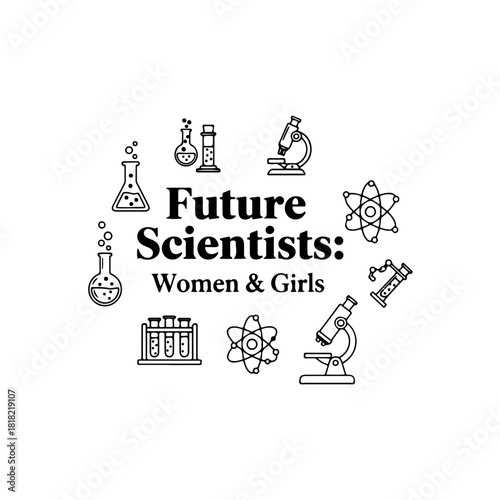 Future scientists: women & girls isolated on transparent background