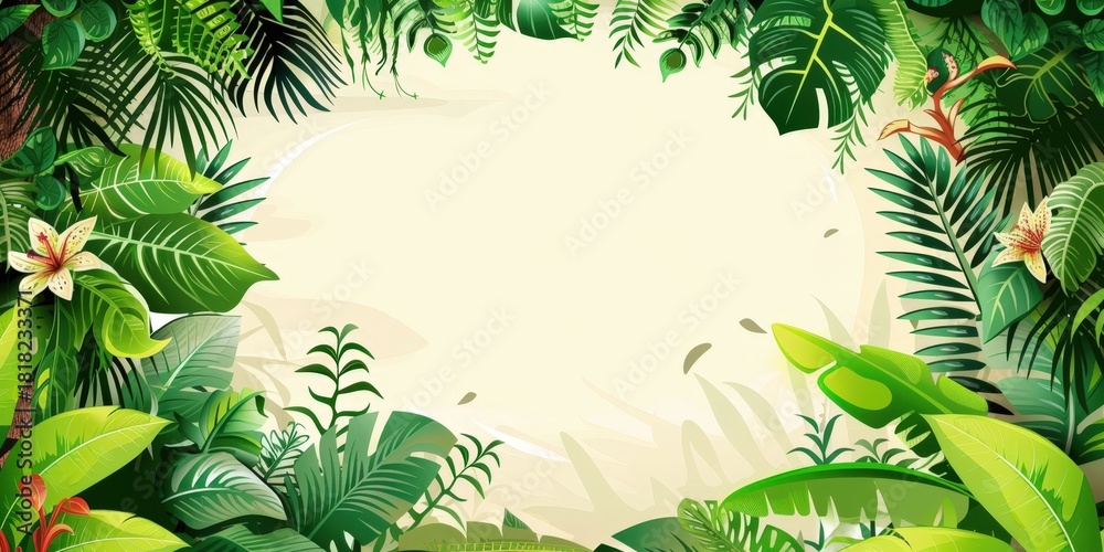 Naklejka premium Tropical Leaves and Flowers Border