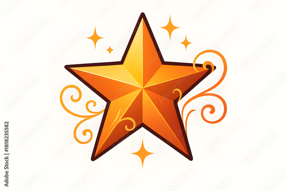 Obraz premium Illustration of a golden star with decorative swirls and smaller star shapes around