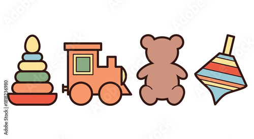 Childrens toys illustration vector graphics kids playthings set