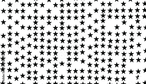 Seamless abstract pattern background featuring a dense, random scattering of small black five-pointed star shapes on a clean white surface.