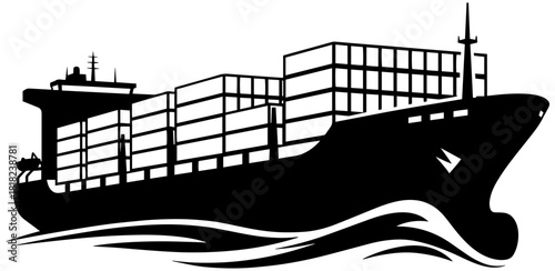 Dynamic container ship sailing, a symbol of global trade and the power of maritime transport