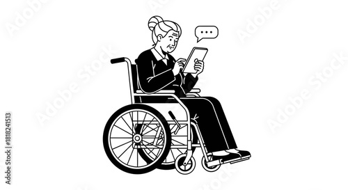 Senior woman using tablet in wheelchair technology and accessibility