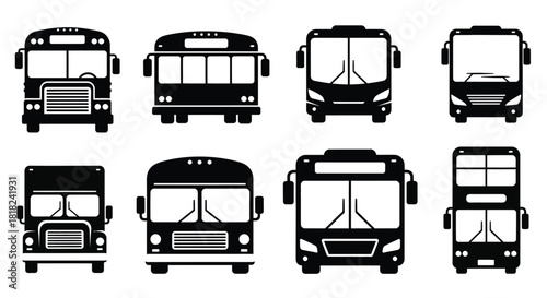 Bus vector set different bus types transportation public transit