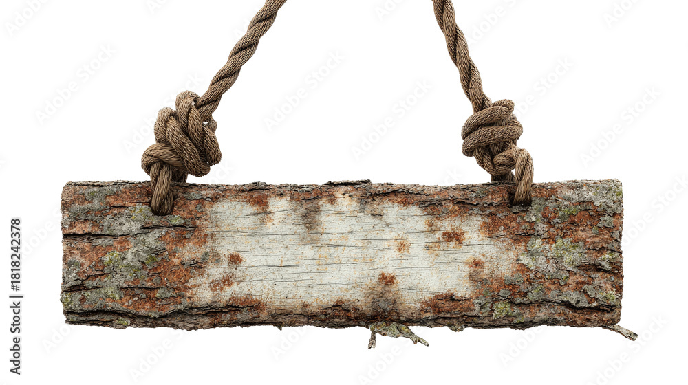 Fototapeta premium Abandoned forest gate sign with rope hanging, Transparent background, PNG file