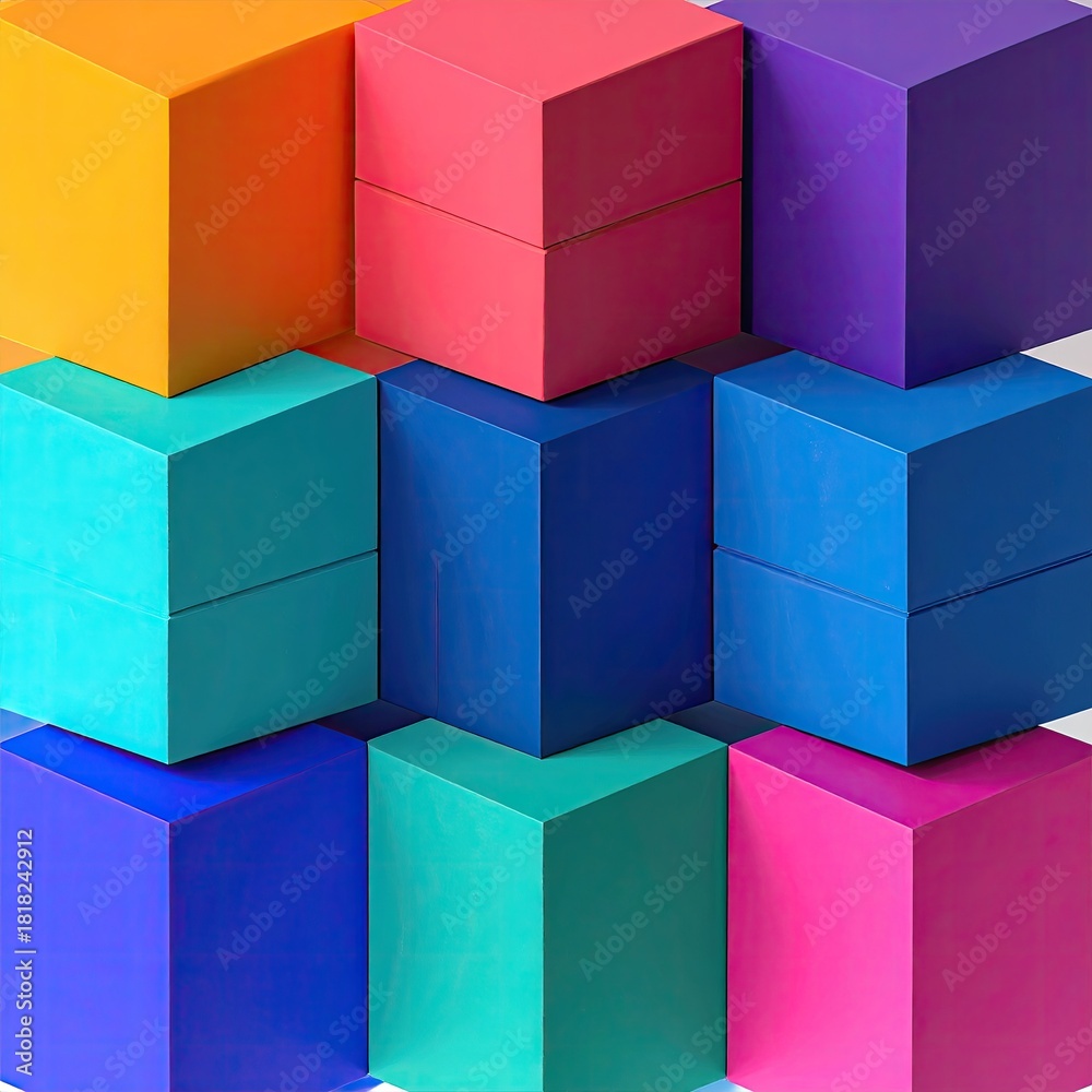 Obraz premium Colorful cubes in a grid pattern, stacked brightly