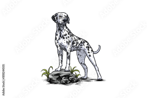 illustration of a Dalmatian dog standing on a rock