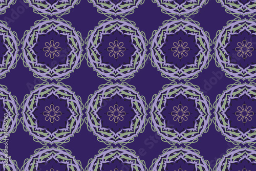 A deep navy blue background with intricate white and light blue dotted circular symmetry, perfectly suited for yoga-themed, spiritual, and sacred art patterns.