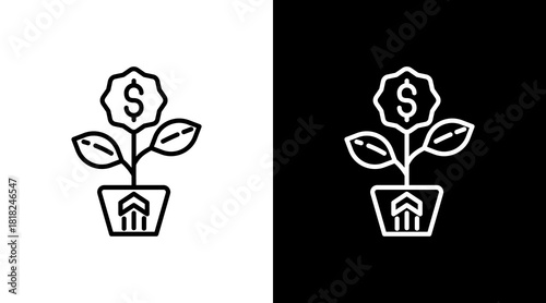 Growth White Icon Set Vector 