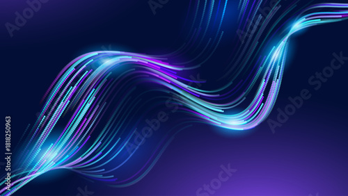 Technology Digital Particles Flow Background with Blue Glowing Data Lines for Science Research, AI Artificial Intelligence, and Big Data Presentation. Futuristic Abstract Vector Illustration.