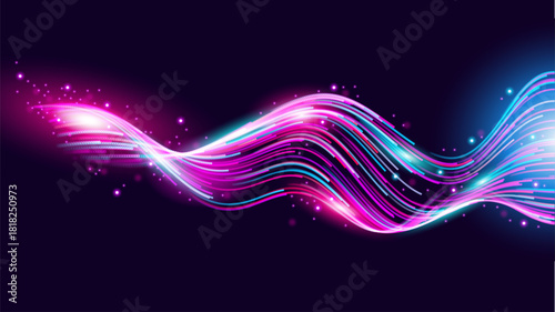 Cyber Big Data Flow Particles Bokeh. Digital Neural Network. Concept of AI Artificial Intelligence Technology Machine Deep Learning. Digital Communication. Science Technology Presentation Vector.