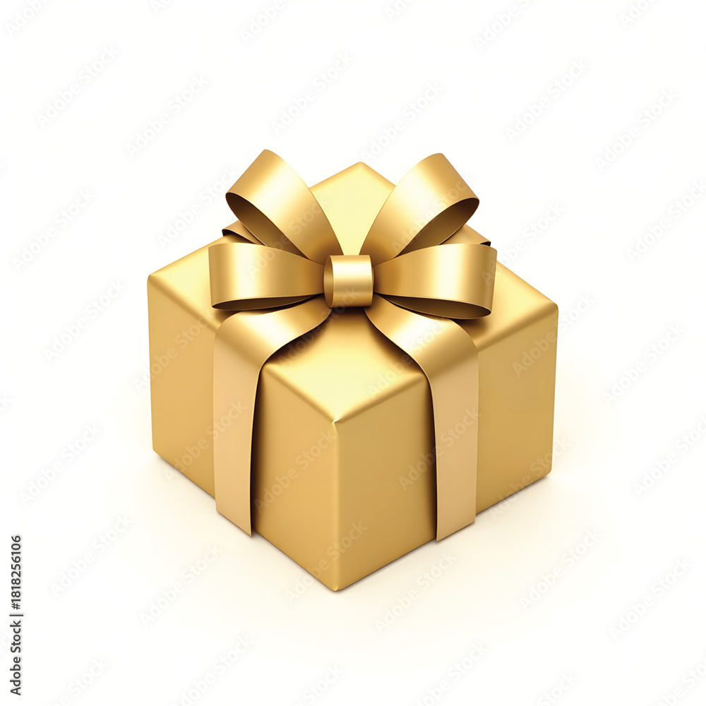 Fototapeta premium Cute 3D gold satin ribbon coil with soft shine and subtle gradient, symbolizing luxury gift wrapping, rendered on a clean white background