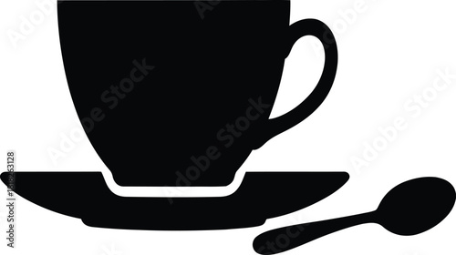 Black Silhouette Of A Coffee Cup With A Spoon On A Saucer drink